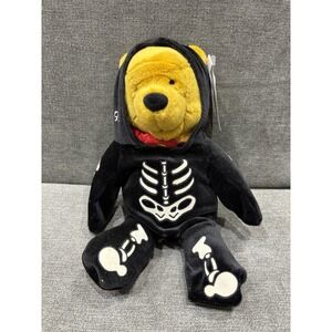 90s Disney Store Winnie The Pooh Skeleton Suit Pumpkin 13" Plush‎ Halloween NWT